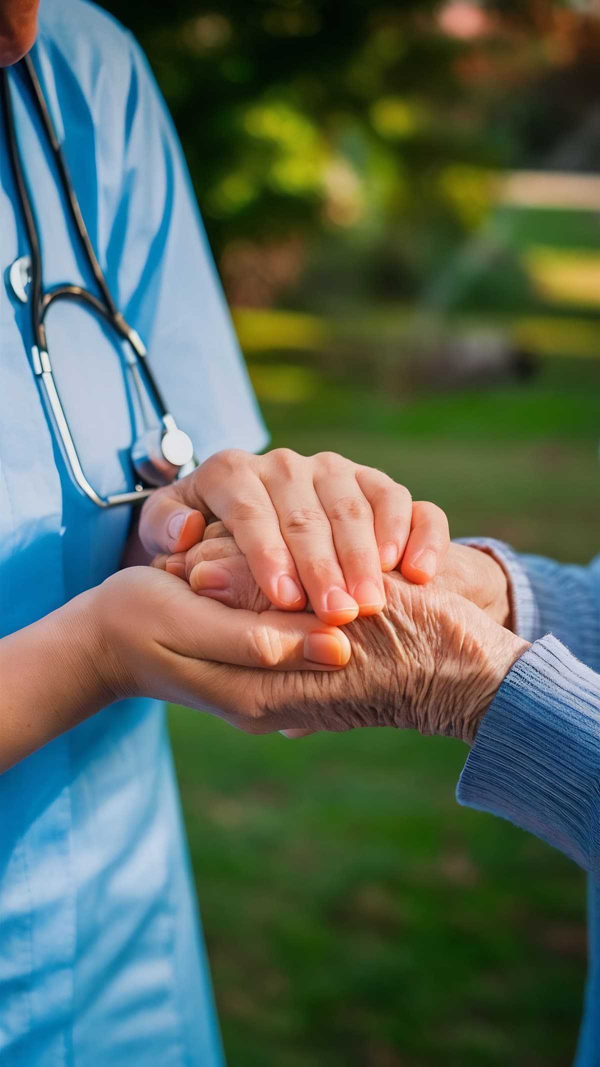 Caregiver holding a patient's hands
